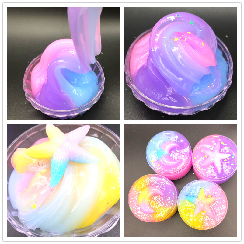 新款彩虹拼色史莱姆仙气果冻色水晶泥slime不混色棉花泥起泡胶