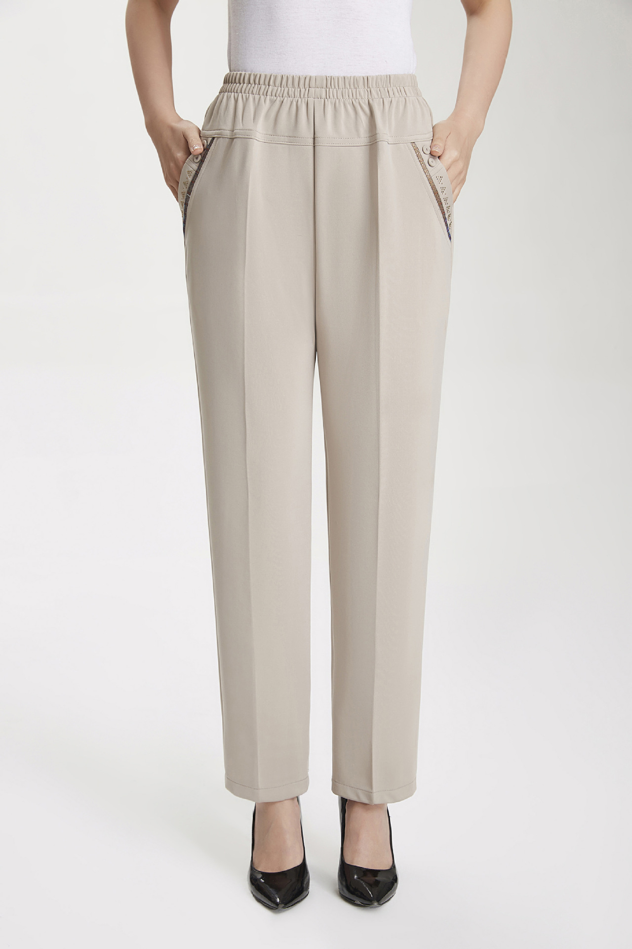 318夏秋冬加绒款中老年女裤夏长裤薄款妈妈装老人休闲弹力棉直筒