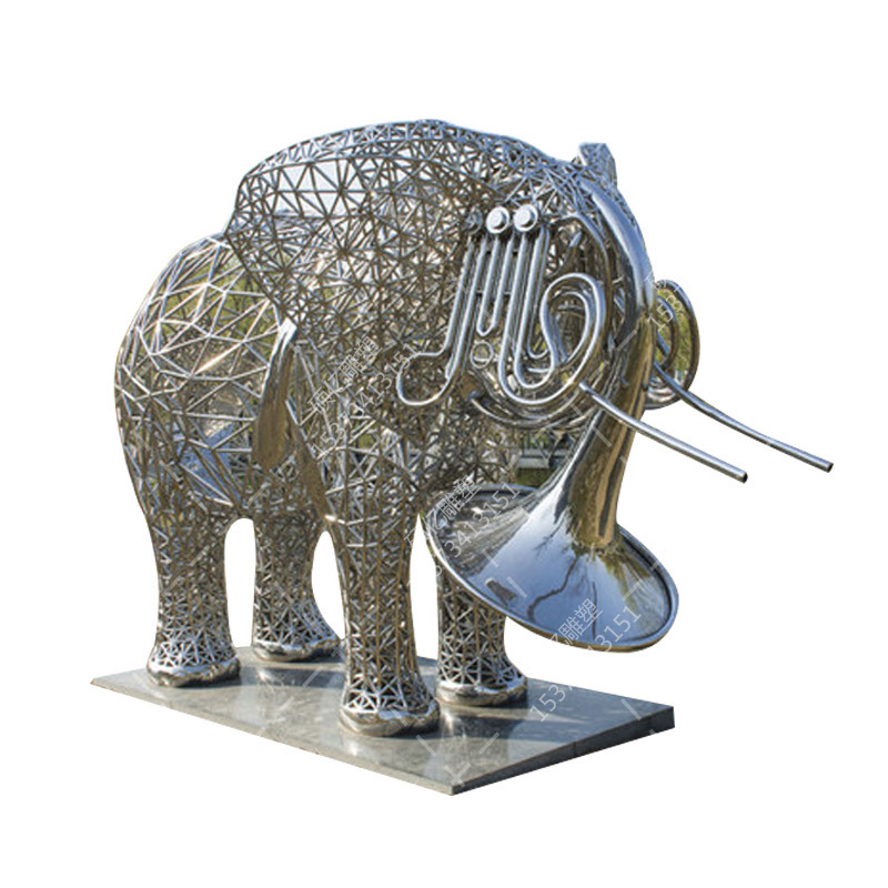 铁艺镂空大象雕塑 户外大型不锈钢金属创意吉祥物动物大象摆件