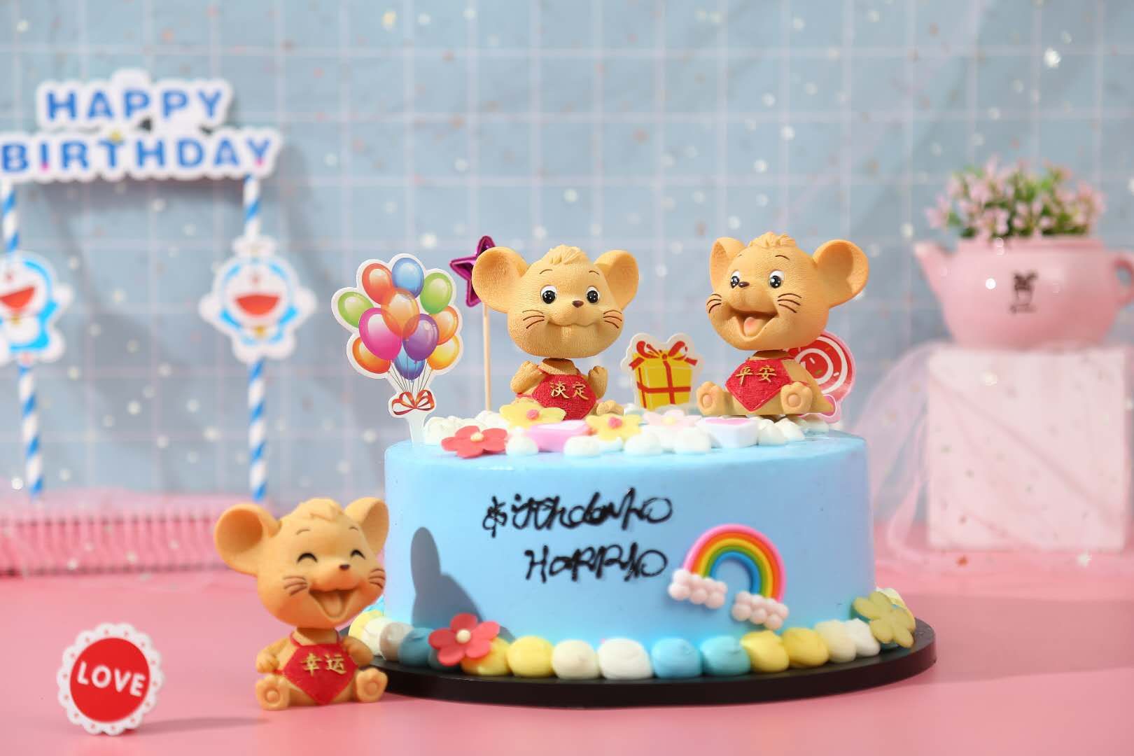 厂家直销 可爱摇头小老鼠生日蛋糕烘焙摆件 车载装饰树脂工艺品