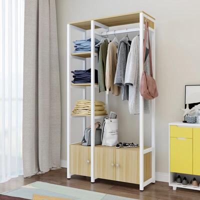钢木衣帽架落地衣架衣柜多功能卧室简易支架结构客厅现代中式创意