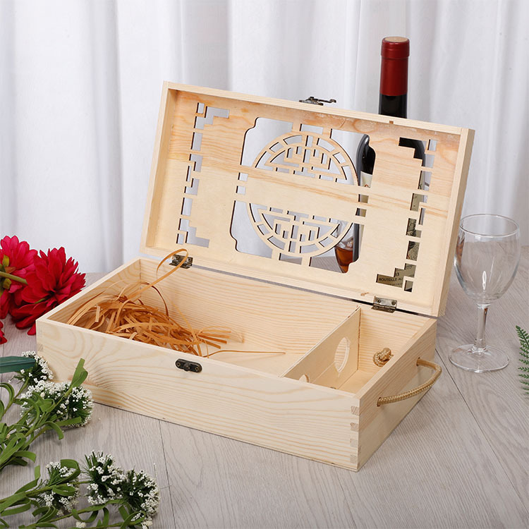 双支松木镂空酒盒双支装复古木盒通用葡萄酒礼盒酒盒木箱礼品包装