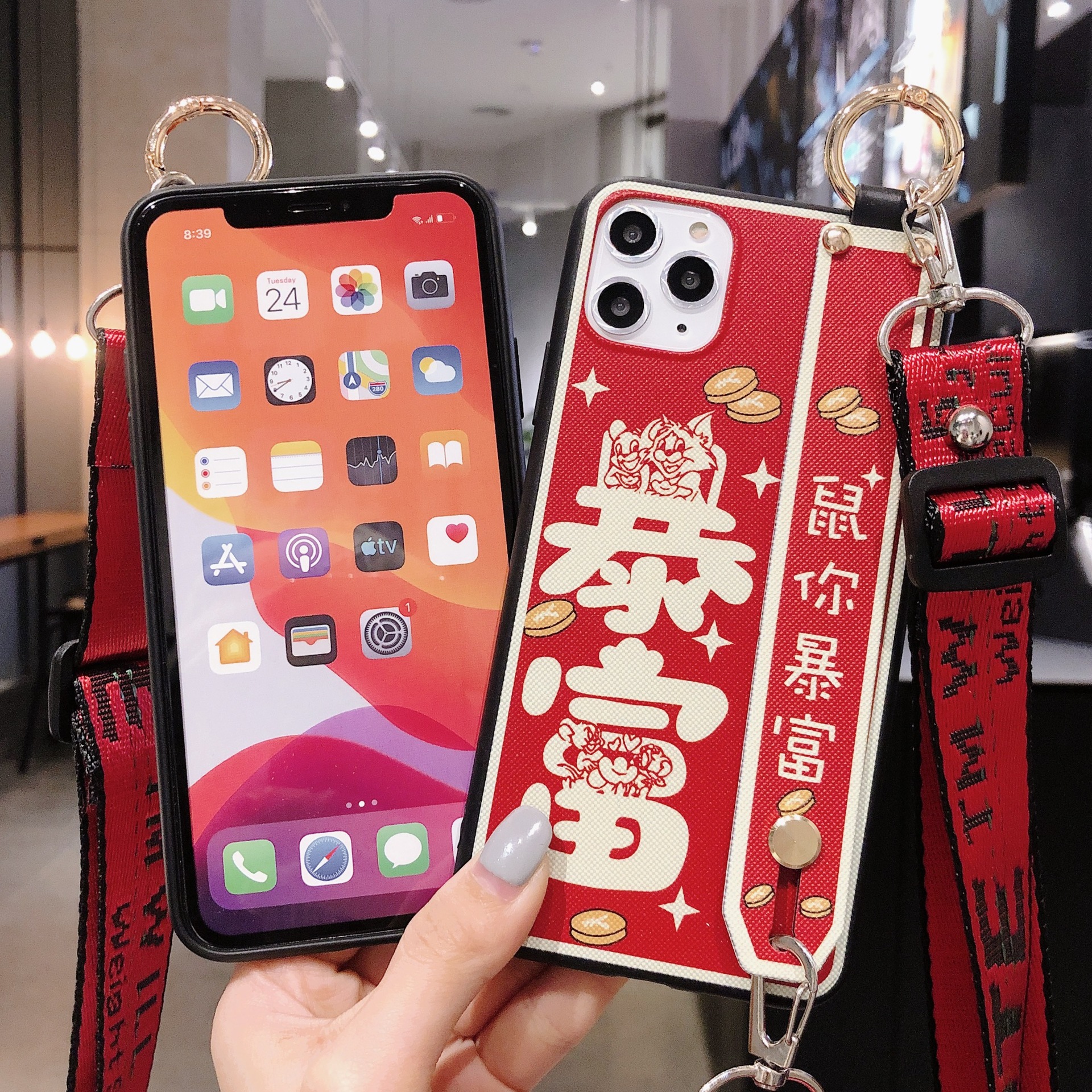 苹果手机壳_新年红暴富发财同款挂绳支架手机壳 - 阿里巴巴