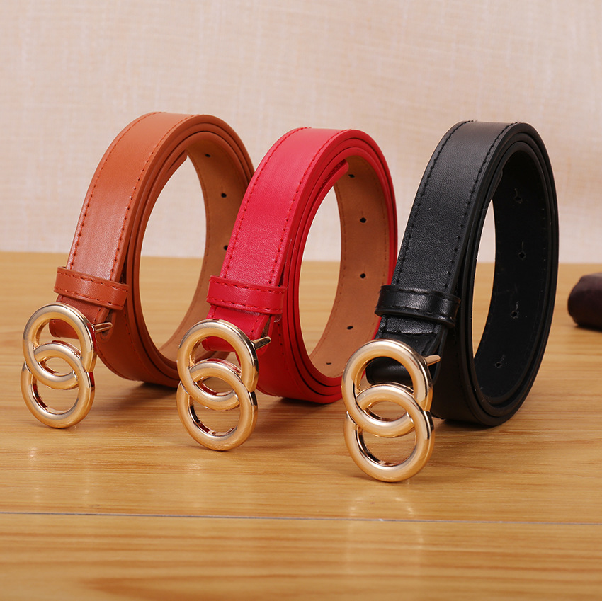 复古韩国黑色皮带女双环圆扣平滑暗扣腰带学生宽厂家