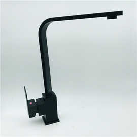 黑色水龙头 加高方形厨房龙头欧式烤漆冷热可旋转水槽 洗菜盆龙头