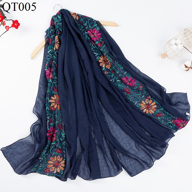 New Autumn and Winter Ethnic Style Scarf Women's Fashion Cotton Vintage Travel Shawl Flower Embroidery Cotton and Linen Scarf Wholesale