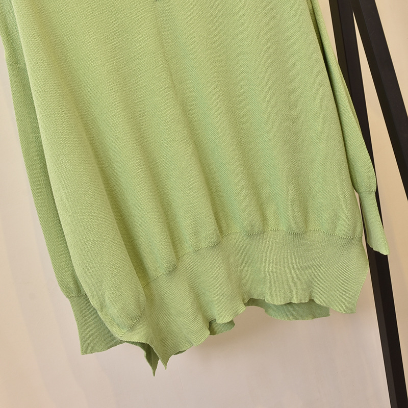 冰麻针织衫女薄款套头毛衣女宽松上衣2019春夏新款v领t恤衫外套潮