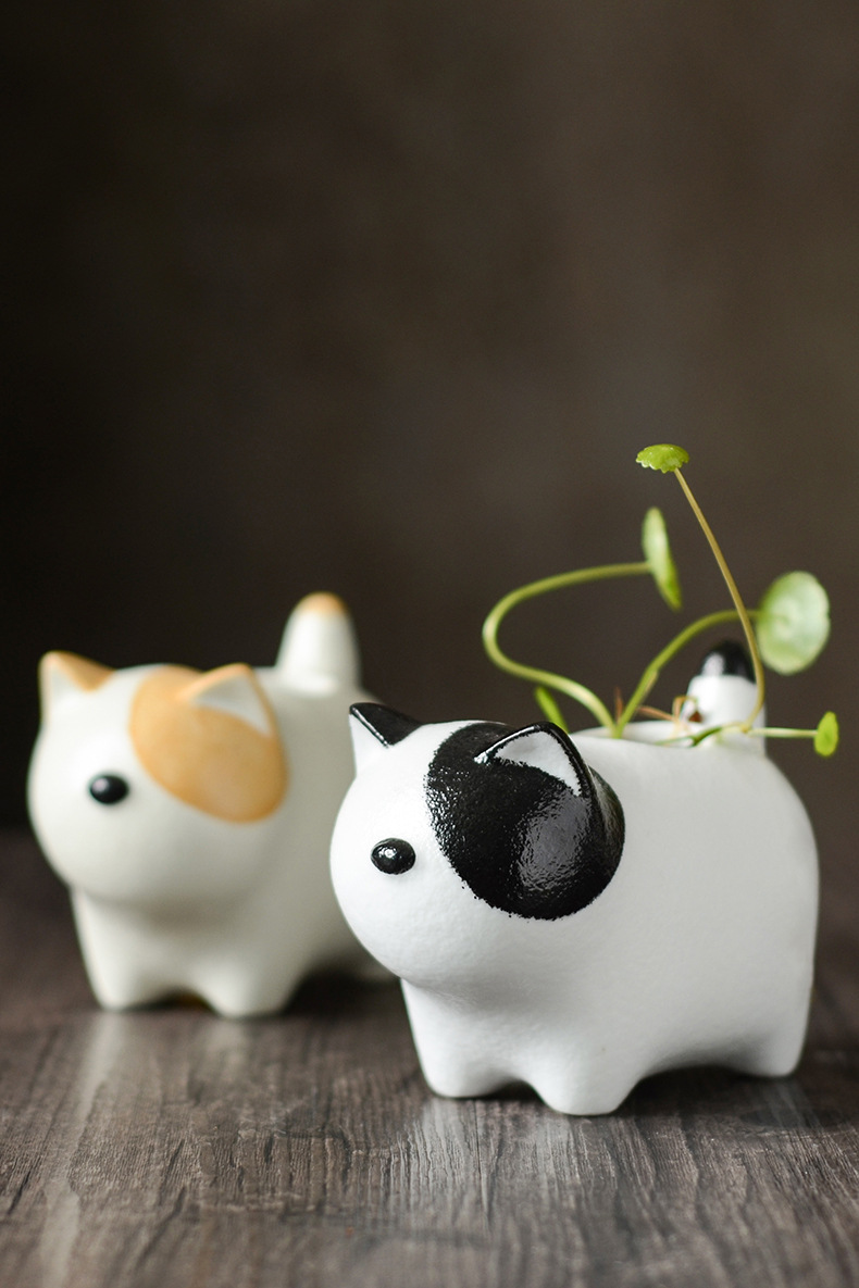 景德镇水培创意陶瓷纯手工手绘猫咪插花花器中式花卉桌面陶艺花瓶