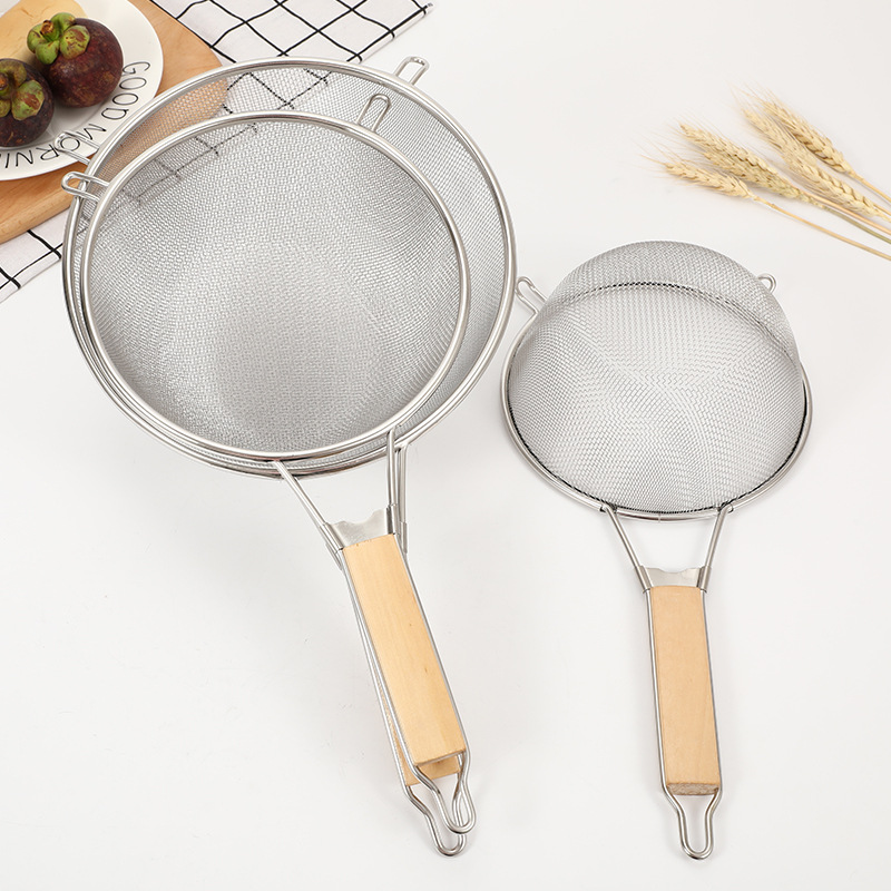 Stainless Steel More Sizes Oil Fishing Wooden Handle Fry Basket Strainer Double-Ear Hanging Can Be Equipped with Frying Pan Insulation Pot