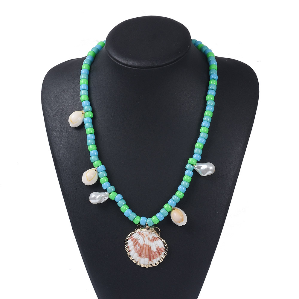 欧美新款波西米亚风贝壳扇贝项链米珠手工串珠天然贝壳吊坠项链
