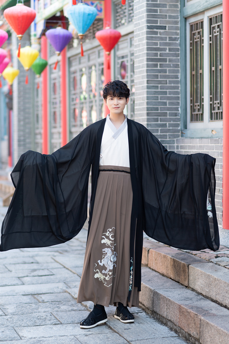 汉服男武侠客行云流水绣花大氅大袖衫交领齐腰襦裙汉元素古风套装