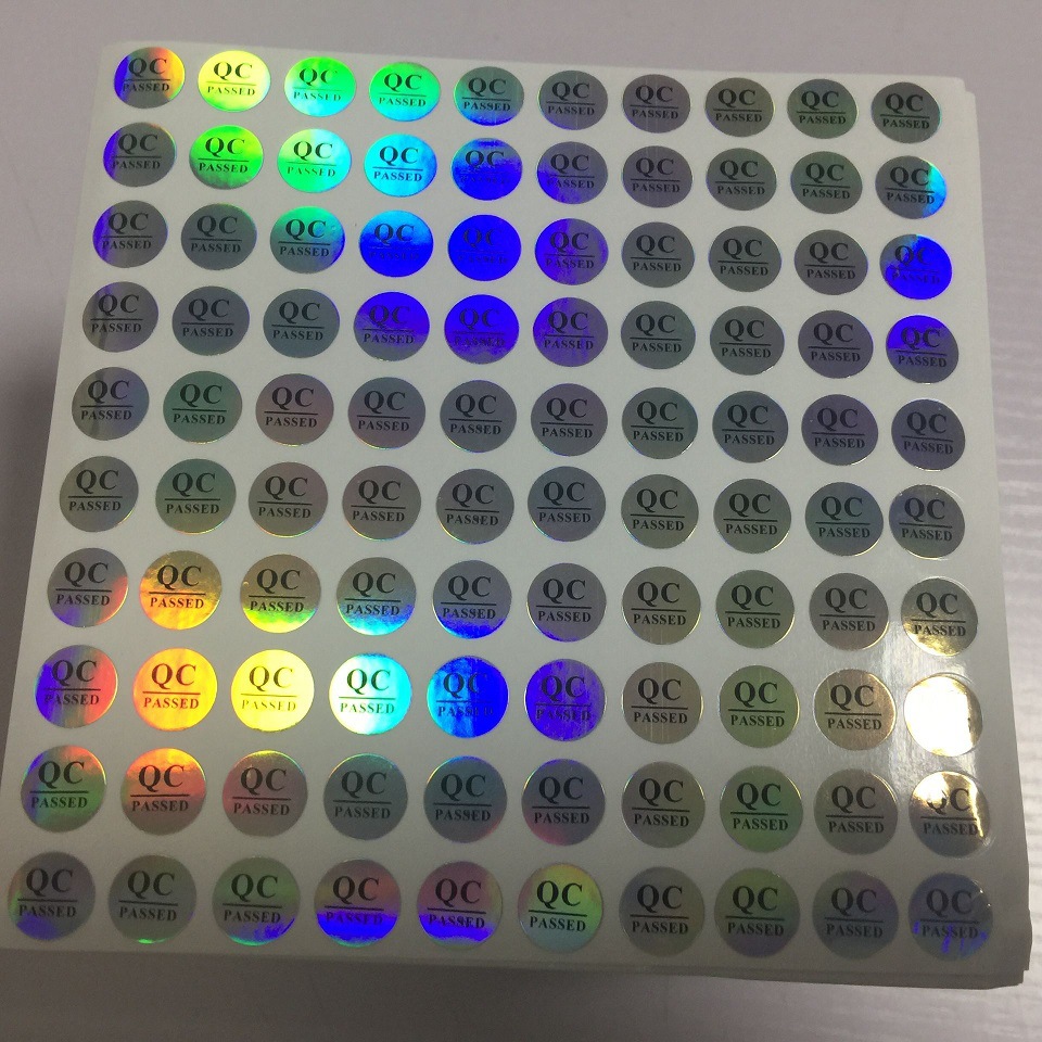 现货10mm圆 镭射银qc.passed防水反光不干胶标签合格证质检验贴纸