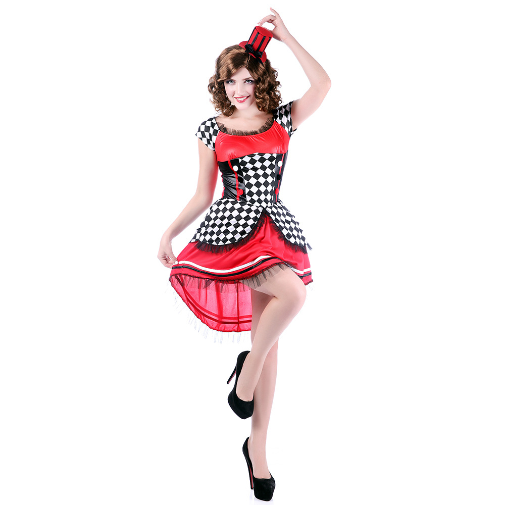 成人装女魔术师套装黑白色格子短裙舞台表演化装舞会服饰派对文化