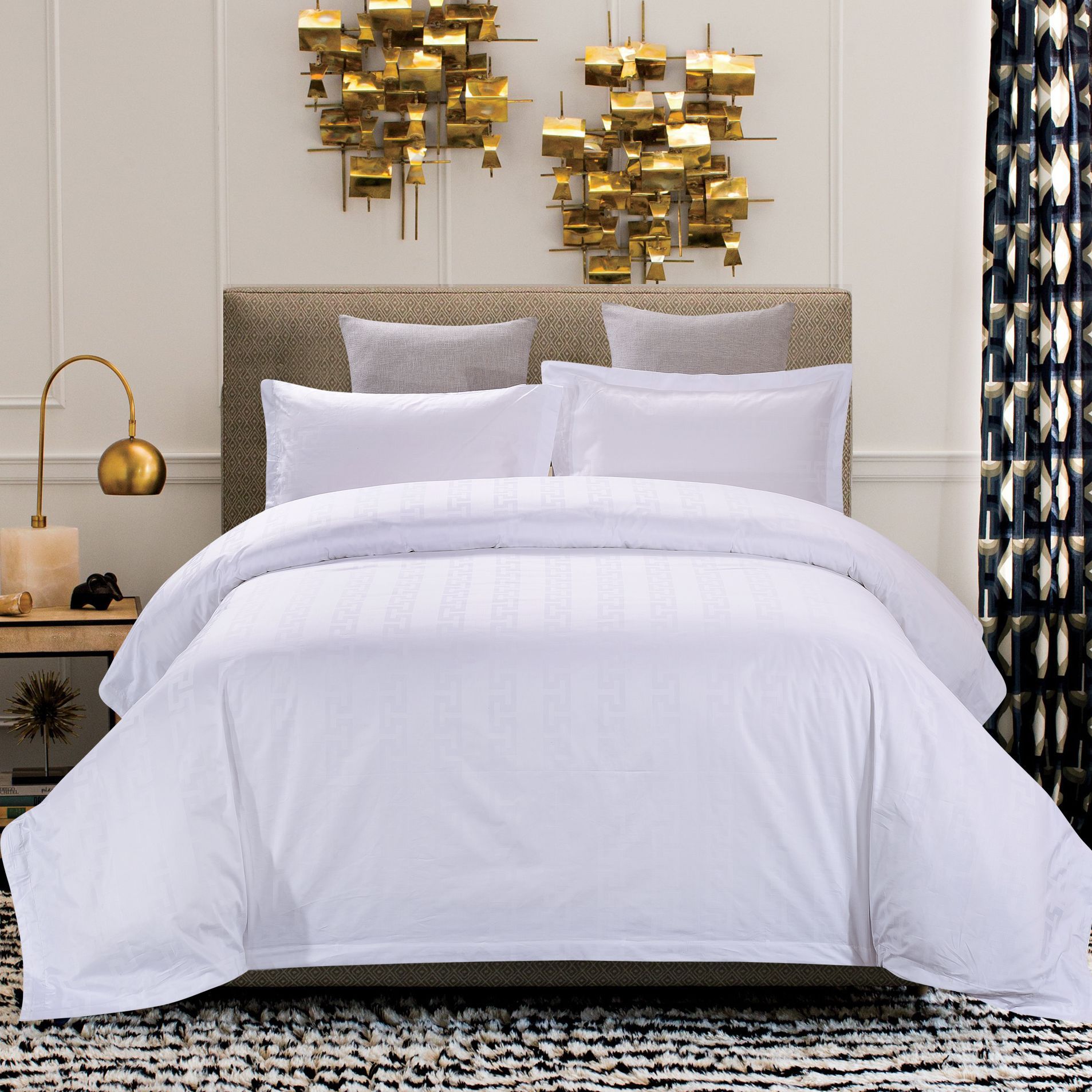 纯棉酒店布草四件套 全棉贡缎提花宾馆床品套件 白色床单被套定制