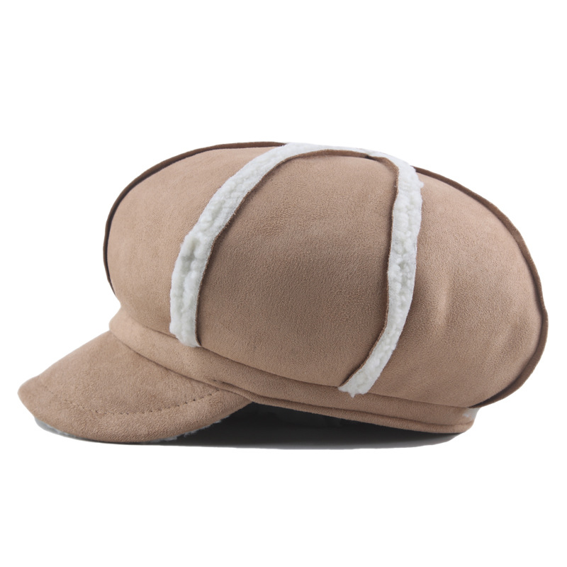 韩版麂皮绒夹棉加厚羊羔绒八角帽女士秋冬保暖画家帽报童帽贝雷帽