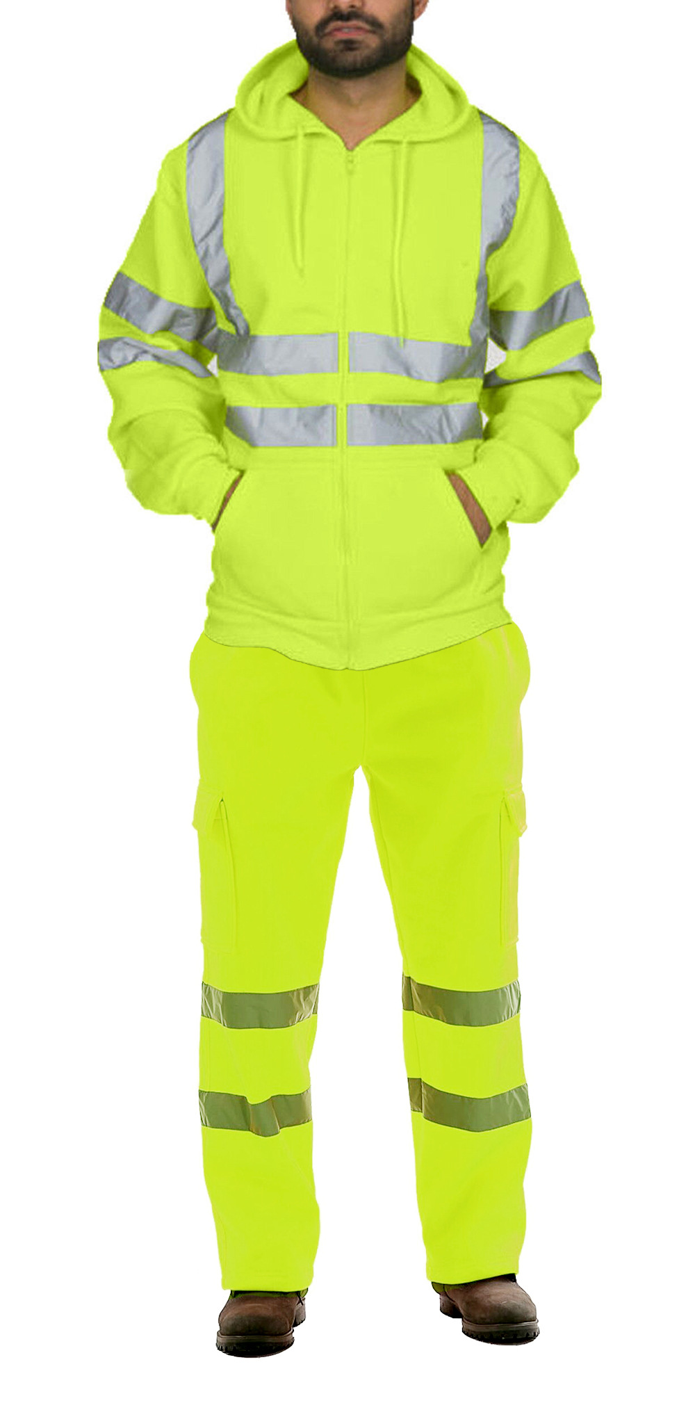 外贸爆款男式套装环卫工反光条工作服抓绒防寒套装男