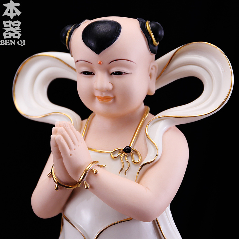本器善财童子龙女金童玉女陶瓷观音菩萨佛像对童供奉招财摆件批发