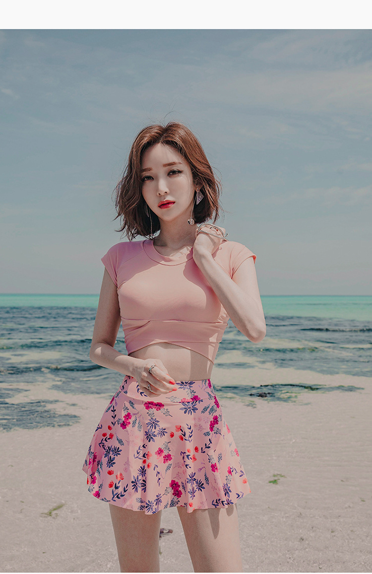 温泉泳装_韩版女游泳衣平角裙式高腰显瘦仙女范小胸温泉 - 阿里巴巴