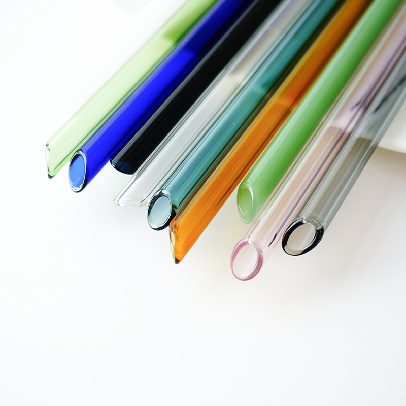 透明玻璃吸管 彩色耐热耐高温吸管 简约斜口果汁饮料吸 珍珠奶茶