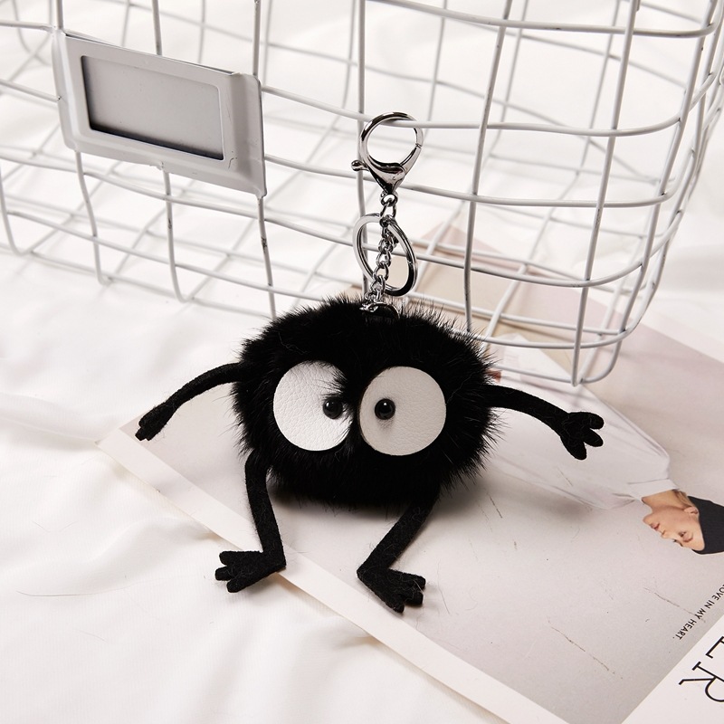 包包挂饰水貂毛黑煤球可爱小黑炭毛绒玩偶迷你汽车钥匙扣挂件