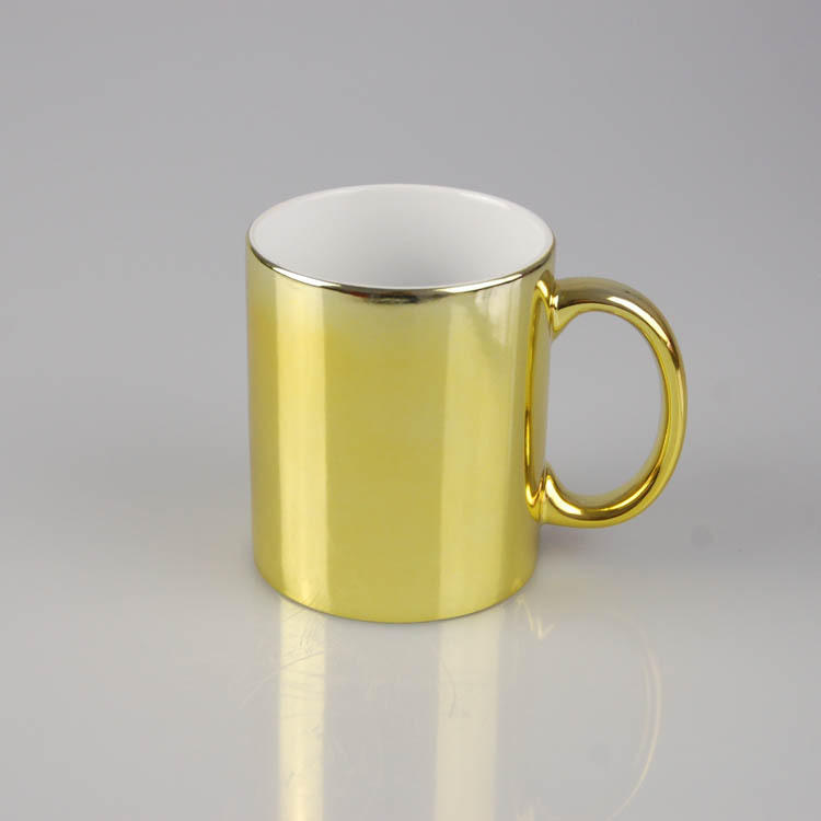 金色 电镀马克杯 亮光金涂层杯  制作陶瓷杯 热转印 印刷logo