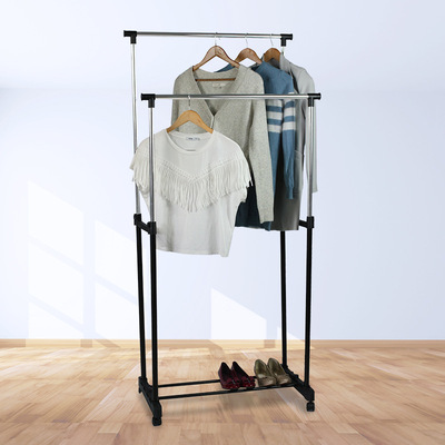 金属落地式双杆晾衣架 多功能置物收纳架 可移动晒衣架厂家直销