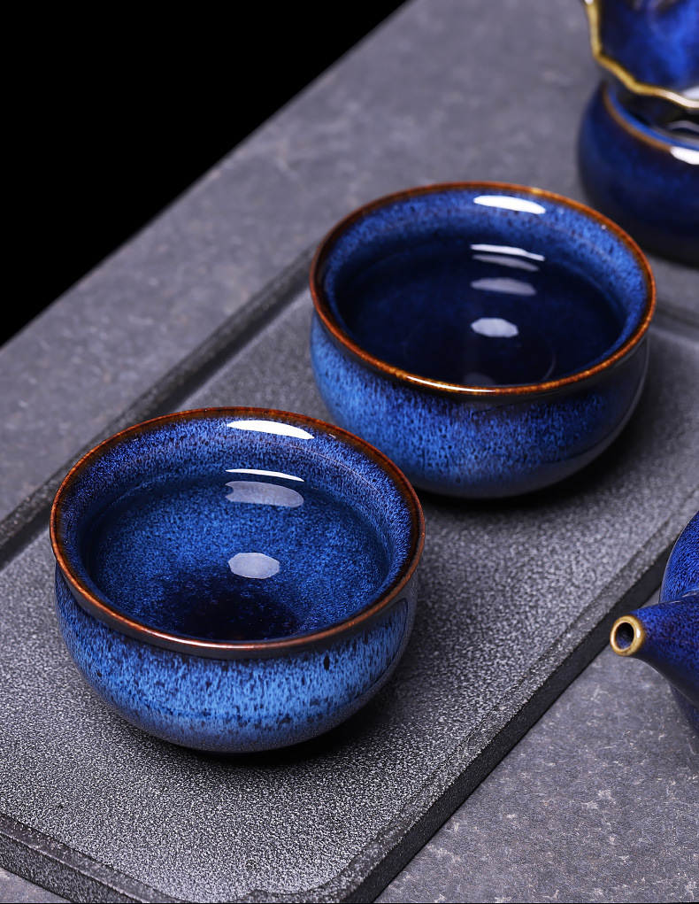 钧窑茶杯主人杯大号窑变蓝色单杯兔毫斗笠杯功夫茶自用蓝色品茗杯