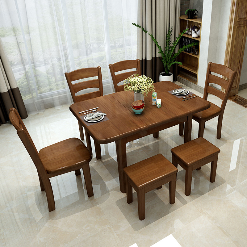 中式家具伸缩折叠实木方餐桌椅组合小户型食堂餐厅饭桌子厂家