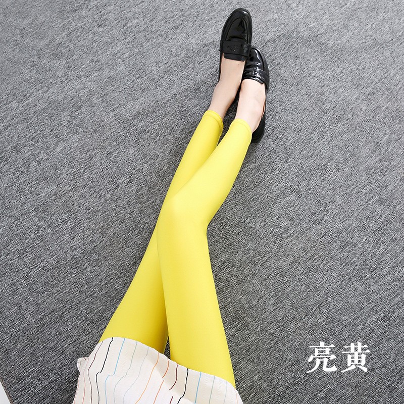 Spring and Summer Shiny Pants Leggings Thin Women's High Waist Outer Wear Slim Fit Skinny Ninth plus Size Women's Trousers Fluorescent Pants