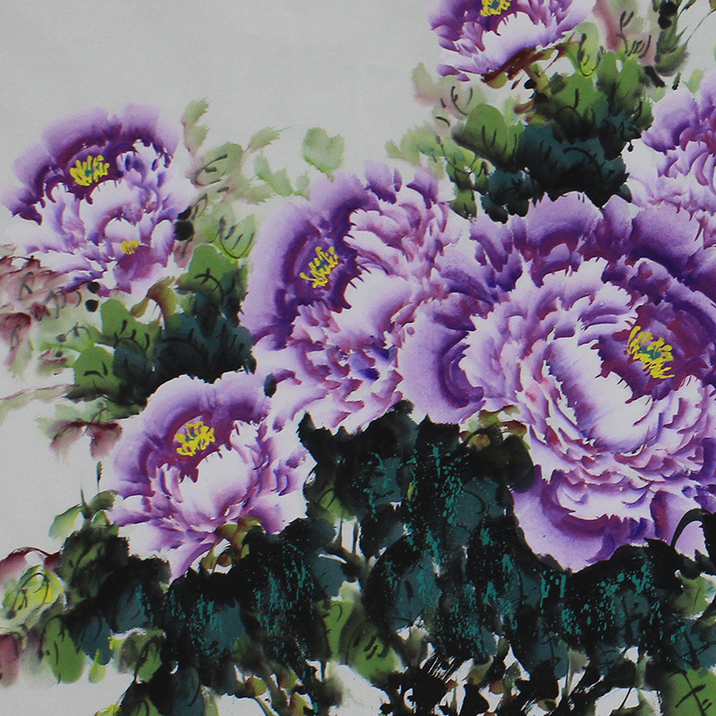 纯手绘写意花开富贵牡丹紫气东来国画装饰画挂画客厅装饰画