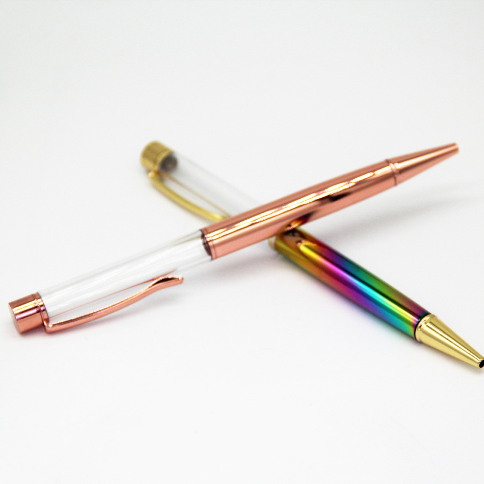 无钻石水晶笔 可填装水晶圆珠笔 彩色水晶笔 玫瑰金笔 七彩颜色