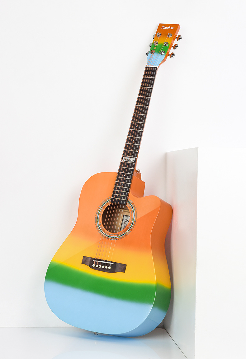 【顺丰发货】41寸彩虹亮光吉他入门安德鲁guitar吉它odm代工