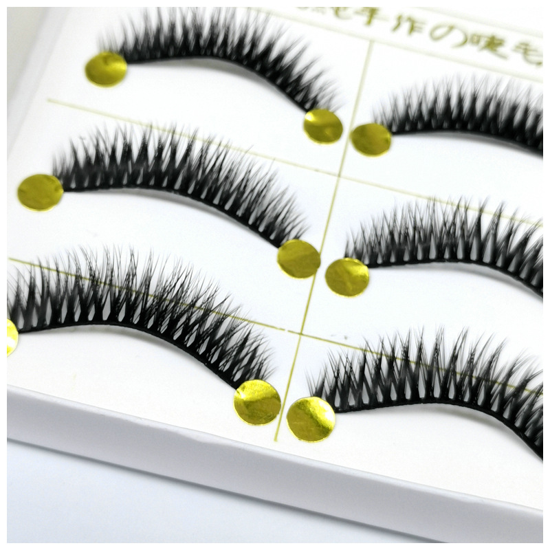 Small Ink Handmade Sharpening Eyelash MK-20 Black Stem 5 Pairs Thick Tufted Cross False Eyelashes