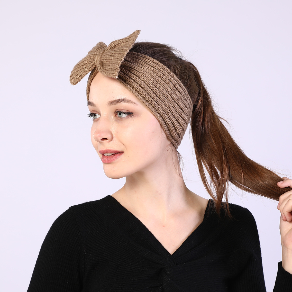 欧美外贸新款蝴蝶结针织发带秋冬女士发饰头套 弹性毛线保暖发箍