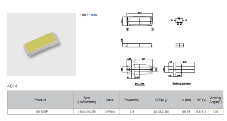 50-625p贴片灯珠亿光原装 发光二极管4014