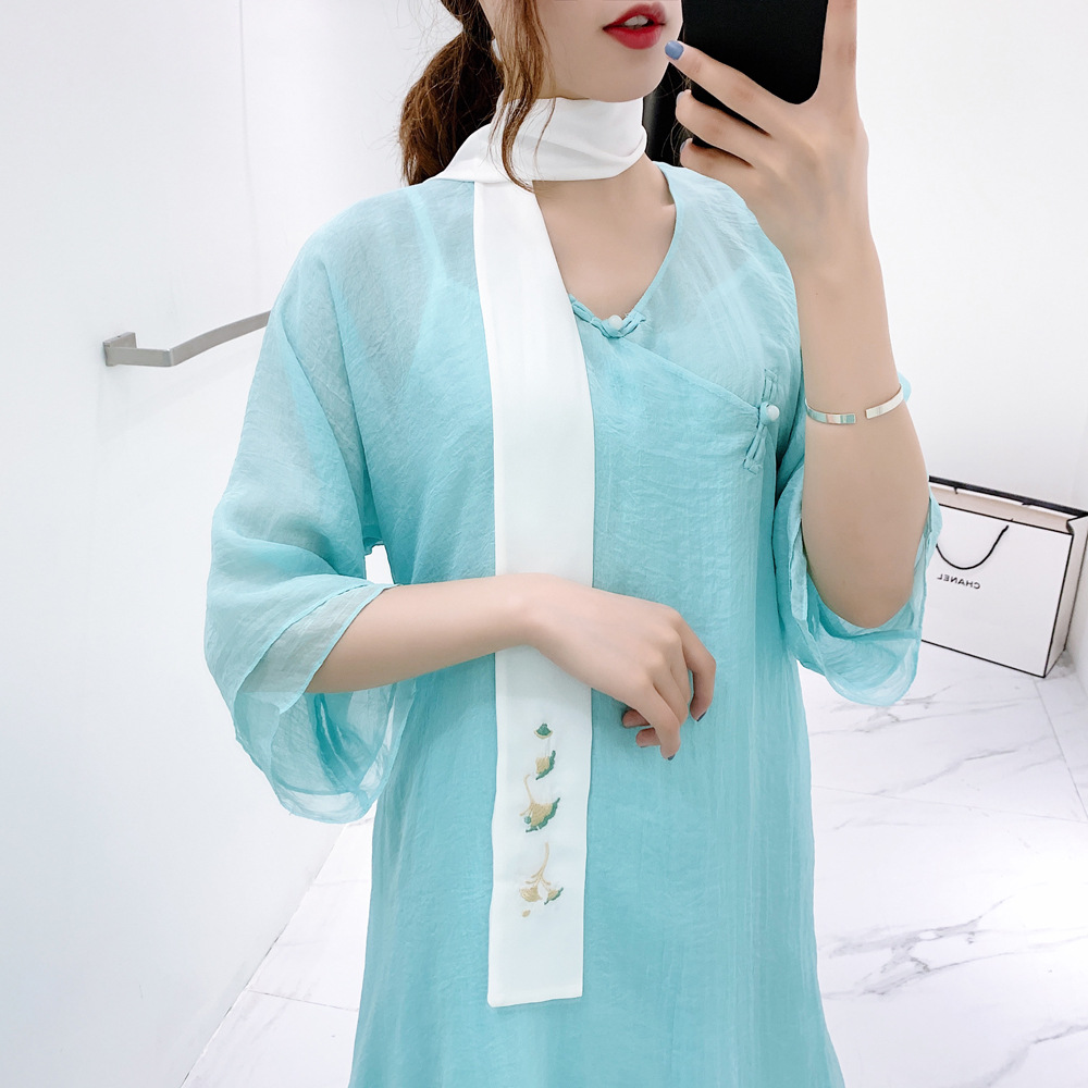 新款复古风苏州手工刺绣汉服长款百搭蝴蝶结头饰配饰飘带绣花丝巾