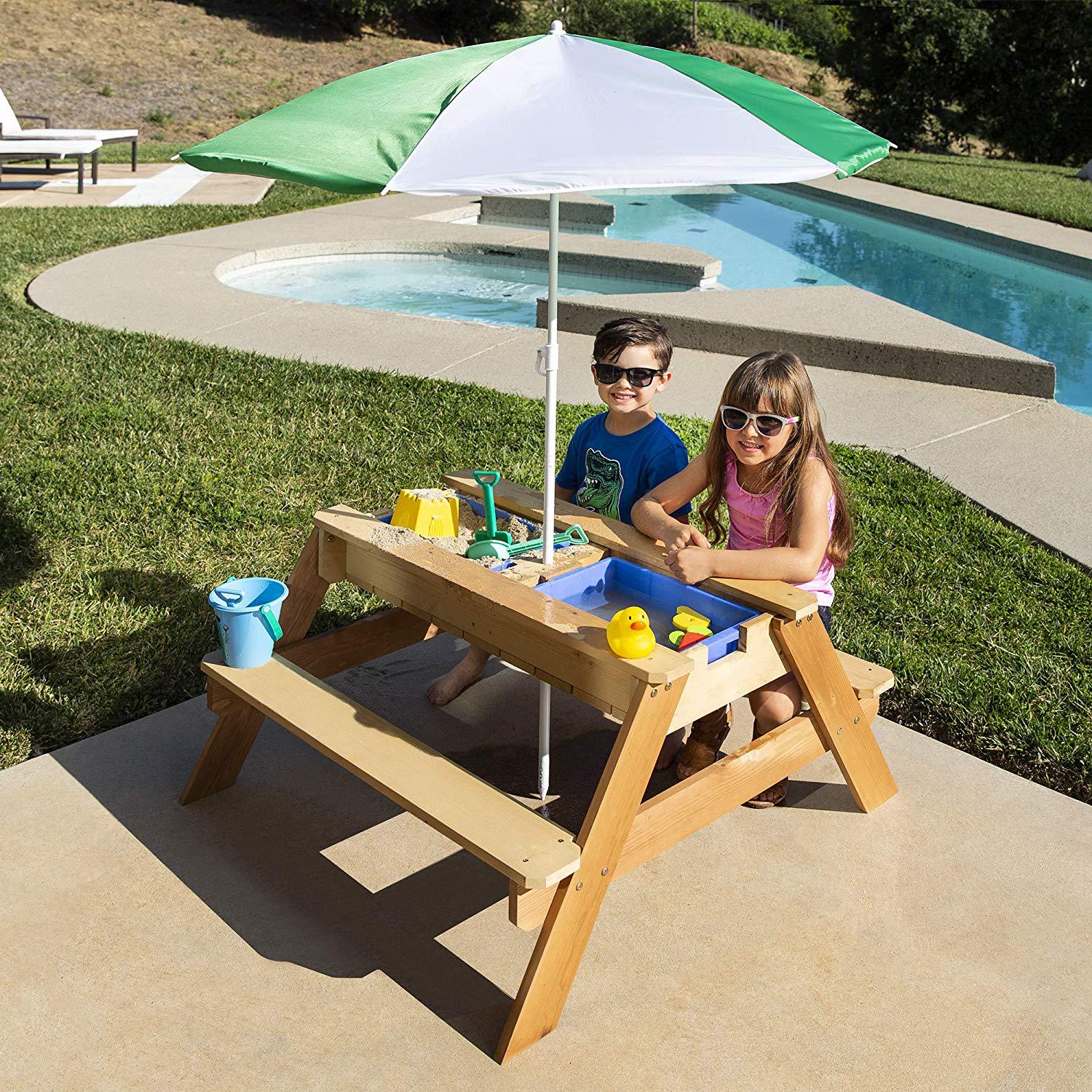 户外儿童游戏连体桌室外玩沙玩水桌椅套件防水防晒实木儿童长桌子