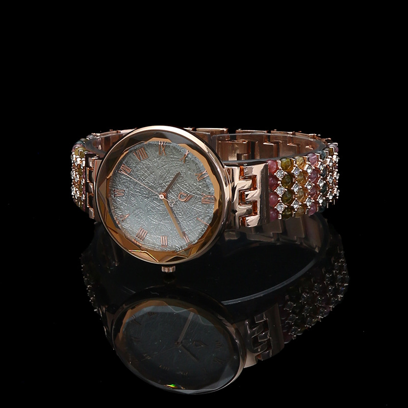厂家直销女式创意高档碧玺手表时尚防水玫瑰金色腕表批发一件代发