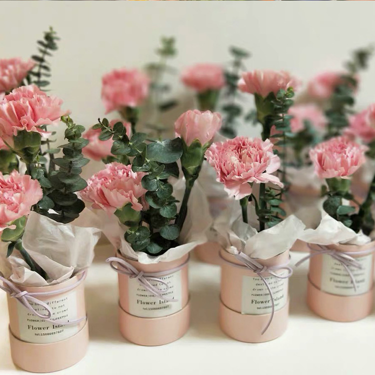 ins风创意迷你抱桶圆形小花桶鲜花盒礼盒花束插花盒礼物6个装