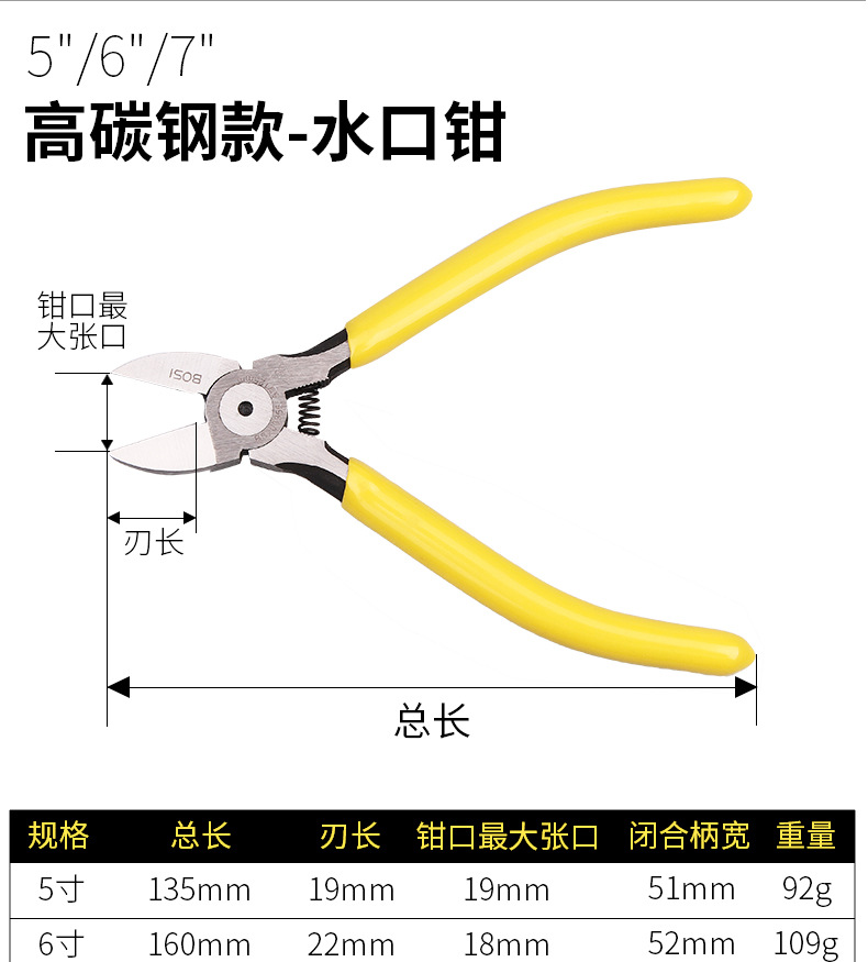 波斯多功能迷你剪光纤斜口钳5寸6寸水口钳弹簧小电子钳剥线工业级