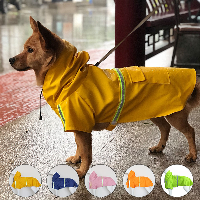 Amazon Hot Big Dog Raincoat Cape-Style Reflective Stripe Pet Raincoat Windproof Rainproof Dog Hooded Raincoat