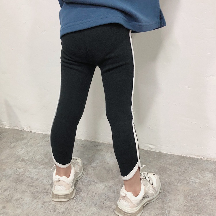 春秋款童装 韩版儿童打底裤边条男女童外穿弹力紧身裤洋气