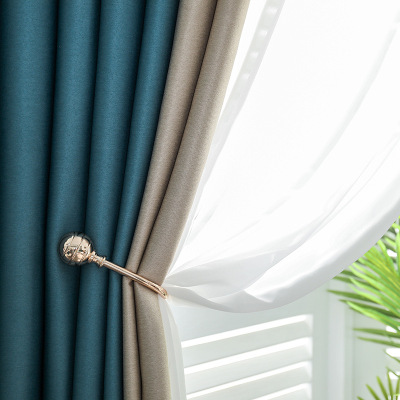 天丝绒轻奢加厚全遮光窗帘布成品北欧简约现代客厅卧室飘窗遮阳布