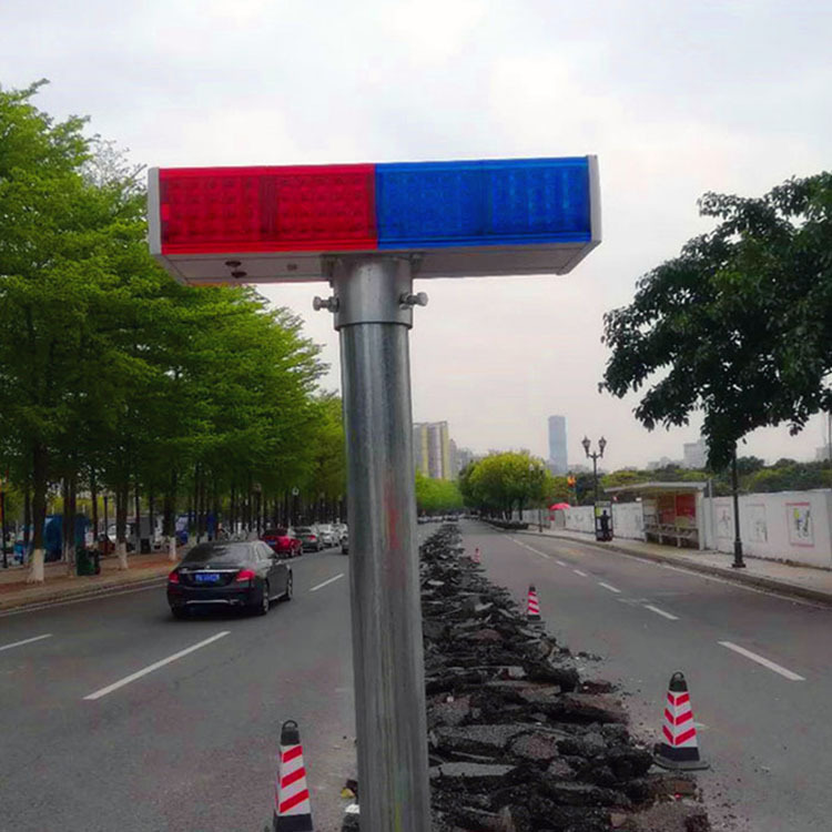 厂家直销一体式双面太阳能爆闪灯红蓝频闪交通警示灯