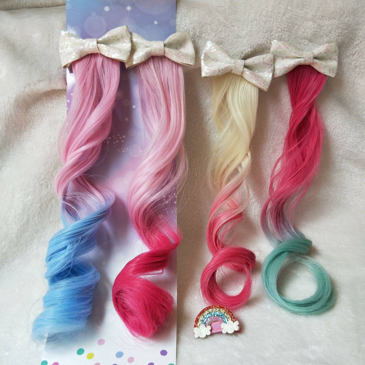 儿童假发 手工蝴蝶结彩色假发马尾波浪卷大波浪无痕接法