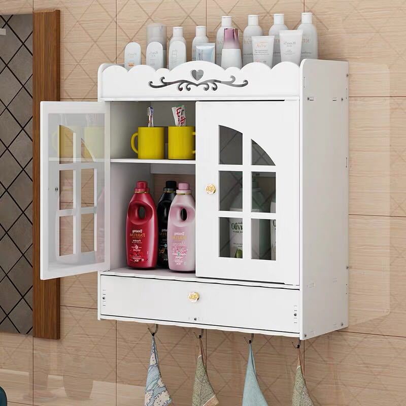 Bathroom Wall-Mounted Cosmetics Storage Rack Bathroom Accessories Dust-Proof Wall-Mounted Storage Rack Punch Bathroom Storage Rack