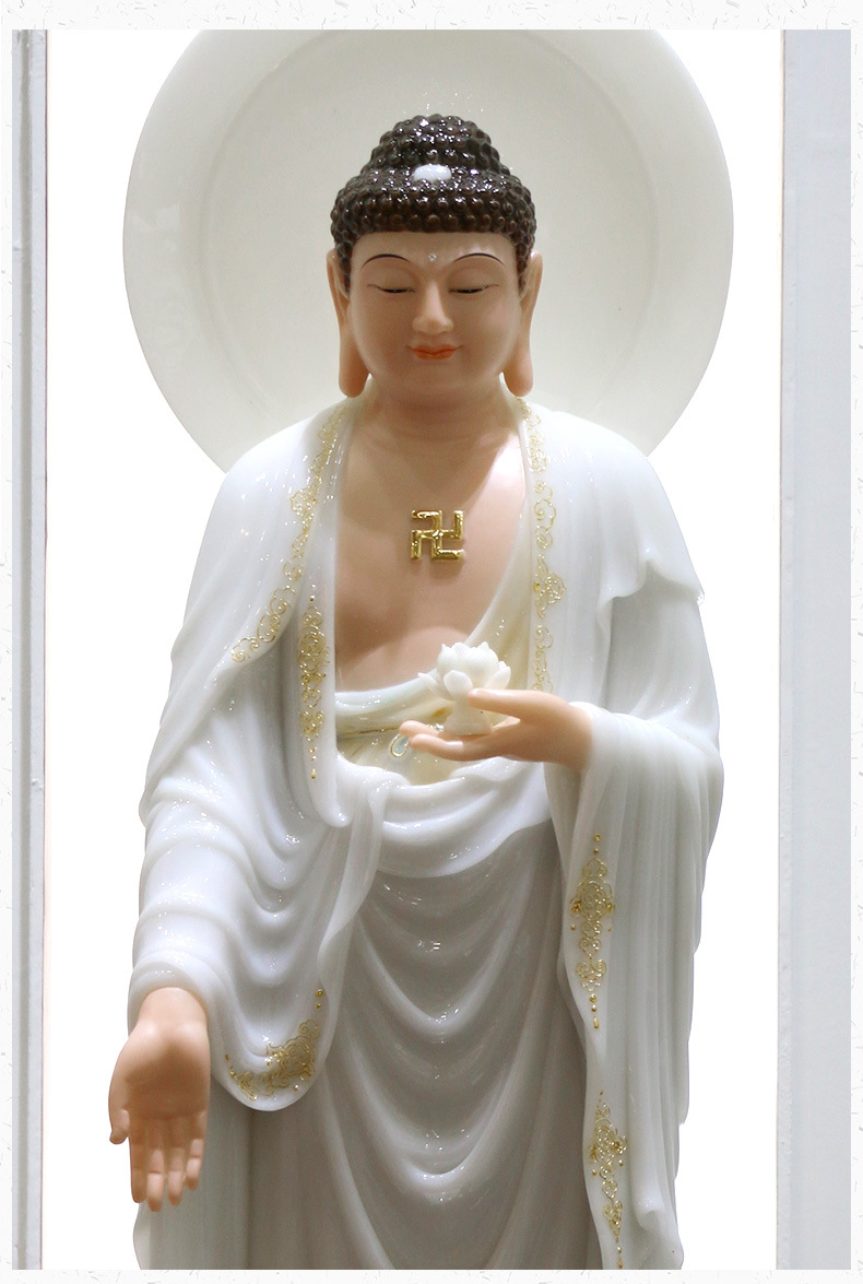 释迦牟尼佛汉白玉佛像禅意摆件供奉南无阿弥陀佛像西方三圣像神像-阿