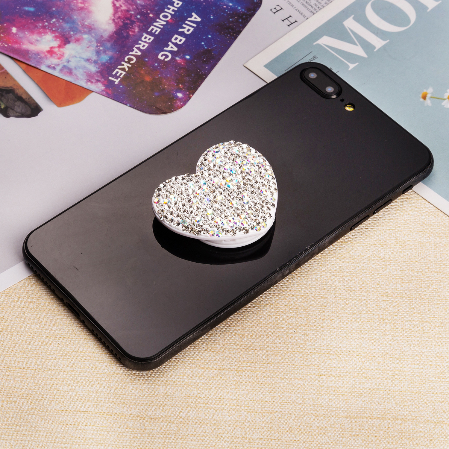 创意多功能桃心手机折叠气囊支架 满天星礼品手机气囊支架