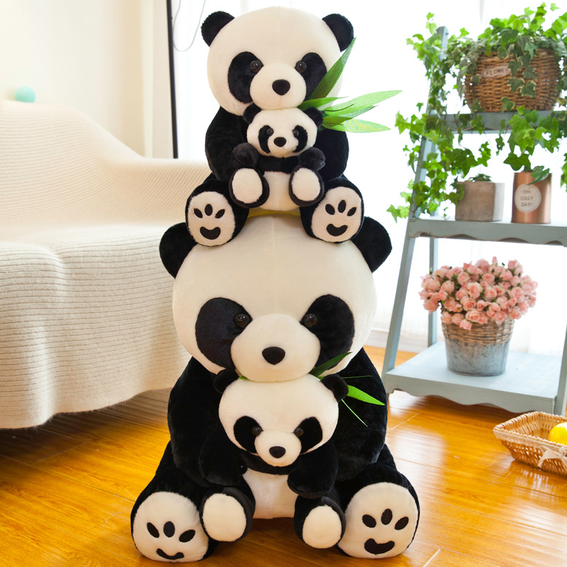 创意母子款可爱呆萌熊猫公仔毛绒玩具玩偶家居摆设儿童玩具送女友
