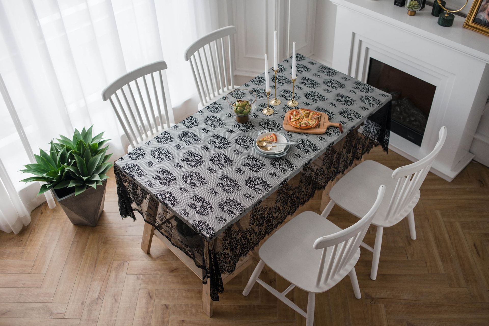 美式乡村蕾丝桌布黑色白色餐巾茶几睫毛咖啡馆书餐桌布厂家直销